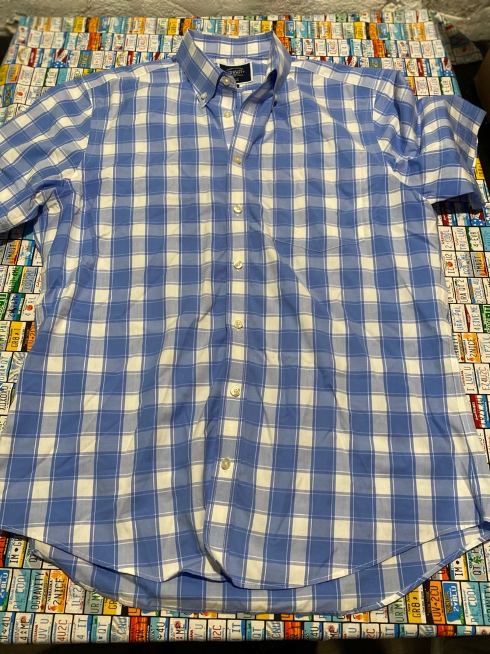 Charles Tyrwhitt Mens Shirt Size L Slim Fit Button Down Plaid Short Sleeve